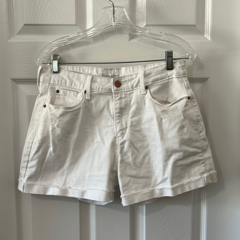 Signature Levi Strauss White Distessed Denim High Rise Shorts